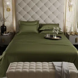 Stoa Paris Date Night Olive Oasis Polyester 300 TC Super King Bed Sheet With 4 Pillow Covers image 4