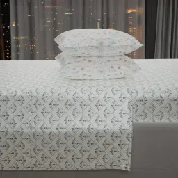 Stoa Paris Elegance Blue Polyester 300 TC Sateen King Size Bed Sheet With 2 Pillow Covers image 4