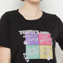 MADAME M Secret Black Graphic Print Long T-Shirt With Pyjamas image 5