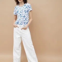 Colour Me by Melange White & Blue Printed T-Shirt image 4