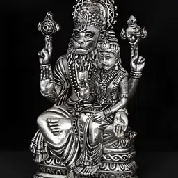 Exotic India Silver-Toned Lord Narasimha with Devi Lakshmi Brass Idol Showpiece image 3