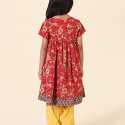 Fabindia Kids Red & Yellow Floral Print Kurta, Salwar with Dupatta image 2