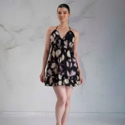 House of Mira Black Polyester Floral Dress-image-82