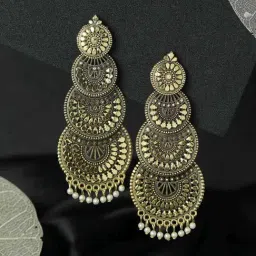 Priyaasi Floral Golden Dangler Earrings-image-44
