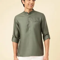 Fabindia Darkgreen Viscose Silk Slim Fit Casual Shirt-picture-25