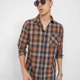 Sf Jeans By Pantaloons Brown Cotton Slim Fit Checks Shirt image 4