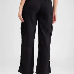 Spykar Black Tencel Regular Fit Mid Rise Cargo Pants image 2