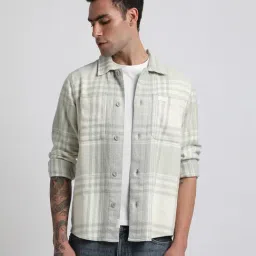 The Bear House Grey Cotton Slim Fit Checks Shacket-picture-27