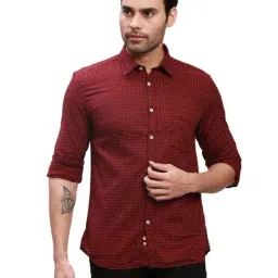 Parx Blood Red Cotton Slim Fit Printed Shirt-picture-27