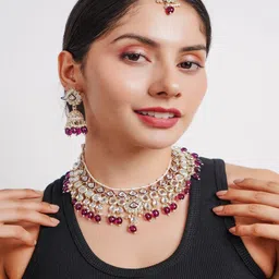 Divisha Gold-Plated Stone Studded & Beaded Jewellery Set image 1