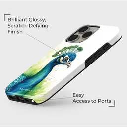 PEEPERLY Unisex iPhone 14 Pro Max Quirky Regal Blue Peacock Impact Resistant Back Case image 2