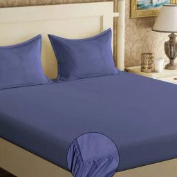 Klotthe Blue Cotton Blend Printed 300 TC King Fitted Bedsheet with 2 Pillow Covers-picture-18
