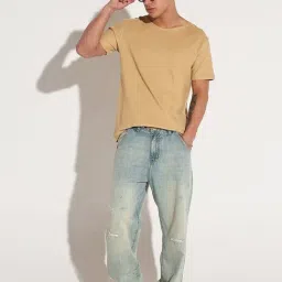 SHOWOFFFF Beige Cotton Regular Fit T-Shirt image 5