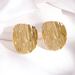 Rubans 18K Gold Plated Oversized Textured Circular Stud Earrings image 3