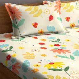 Klotthe Multicolor Cotton Blend Printed 300 TC King Fitted Bedsheet with 2 Pillow Covers image 3