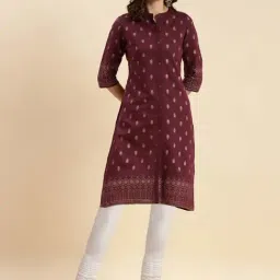 Rangita Maroon & Off-White Cotton Printed Kurti Pant Set-picture-30