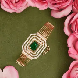 Zaveri Pearls Green Dazzling Cubic Zirconia Contemporary Bangle Style Kada Bracelet-ZPFK18326 image 1