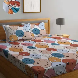 Klotthe Multicolor Cotton Blend 300 TC Elastic Bed Sheet With 2 Pillow Covers-picture-23