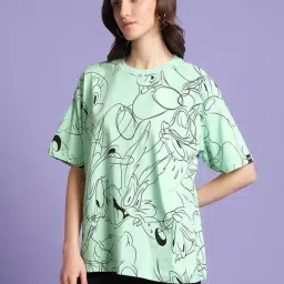 Bewakoof X Official Looney Tunes Merchandise Green All Over Printed Oversized T-Shirt-picture-28