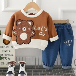 TrendyKid Boys Self Design Long Sleeves Pure Cotton Sweatshirt With Trousers-image-20