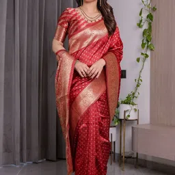 RUNAYA NX Ethnic Motifs Woven Design Zari Banarasi Saree With Blouse Piece image 2