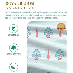 MYTRIDENT Blue Floral Printed 144 TC Cotton Double Queen Bedsheet Set 2.28 m x 2.54 m image 3