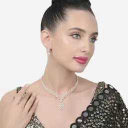 Zaveri Pearls Gold Tone Dazzling Cubic Zirconia Designer Necklace & Earring Set-ZPFK15416-picture-46
