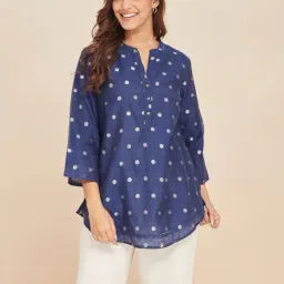 Fabindia Navy Cotton Silk Blend Embroidered Tunic-picture-41