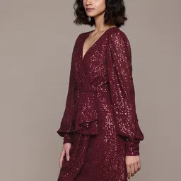 Label Ritu Kumar Embellished Bishop Sleeves Wrap Dress image 3