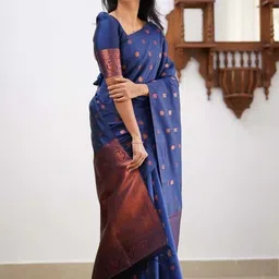 LEAFFEB Woven Design Zari Pure Silk Jacquard Banarasi Saree With Unstiched Blouse image 3