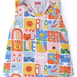 Babyhug Cotton Knit Sleeveless Striped T-Shirt Floral Print - Multicolor-image-91