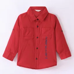 INFINITY Cotton Woven Full Sleeves Placement Text  Shirt - Red-picture-12