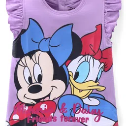 Babyhug Disney  Cotton Knit Frill Sleeves Top With Minnie Mouse & Daisy Duck Print - Purple-picture-25
