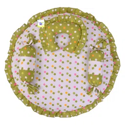Babytoons Baby Mattress with Pillows New Born Round Gaddi Set (0-6 Months) Green-picture-18