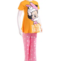 Bella Mama Disney Cotton Knit Half Sleeve Nursing Night Suit with Minnie Mouse Graphics - Yellow-picture-34