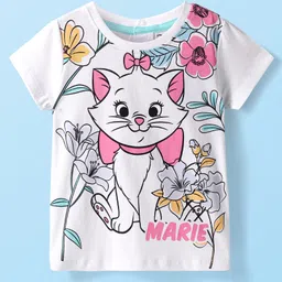 Babyhug Disney Single Jersey Knit Half Sleeves T-Shirt With Marie Graphic - White-picture-37