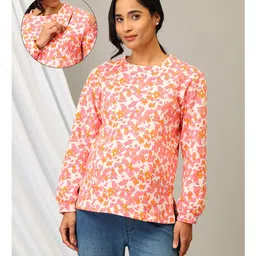 The Mom Store Cotton Full Sleeves Floral Printed Maternity Top With Nursing Access - Pink-image-77