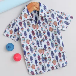 The Magic Wand Cotton Half Sleeves Fishes Printed Shirt - Off White & Multi Colour-picture-26