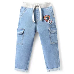 Babyhug Full Length Washed Denim Jeans with Stretch & Patch Detailing - Light Blue-picture-13