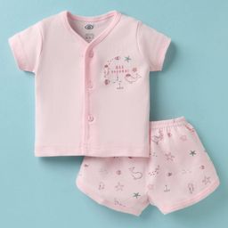 Zero Interlock Knit Half Sleeves Shorts Night Suit With Sea Animals Print - Light Pink-picture-13