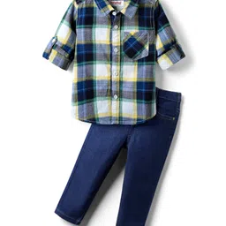 Babyhug Cotton Woven Full Sleeves Checkered Shirt & Denim Jeans Set - Navy Blue-picture-25