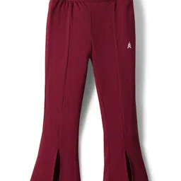Pine Kids Cotton Lycra Knit Full Length Solid Flared Leggings - Red-picture-33
