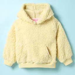 Little Kangaroos Woven Full Sleeves Hooded Sweatshirt With Kangaroo Pockets & Fur Detailing - Light Yellow-picture-18