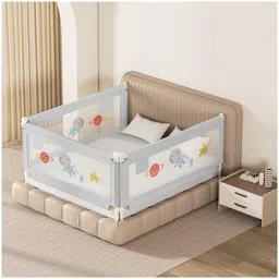Kids Station Foldable Bed Safety Rail with Storage Pocket 3 Side, Grey (180 x 150 cm, Height 80 cm) Adjustable Guard for Queen Size Bed (6ft x 5ft), Patently Crafted image 1