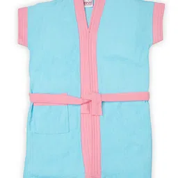 BUMZEE Terry Cotton Woven Half Sleeves Bathrobe - Light Blue & Pink-picture-12