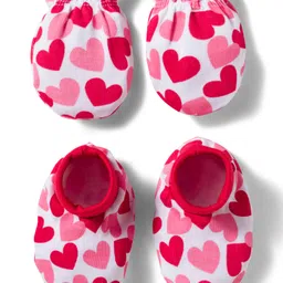 Babyhug 100% Cotton Knit Mittens & Booties Set with Heart Print - Pink-picture-30
