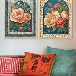 Kotart White & Blue 2 Pieces Floral Wooden Painting Wall Art-picture-28