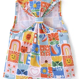 Babyhug Cotton Knit Sleeveless Striped T-Shirt Floral Print - Multicolor image 2