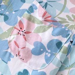 CrayonFlakes Half Sleeves Floral Printed Shirt - Off White & Blue image 4