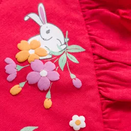 Babyhug Cotton Knit Full Sleeves Top with Floral & Animal Print & Frill Detailing - Red image 3